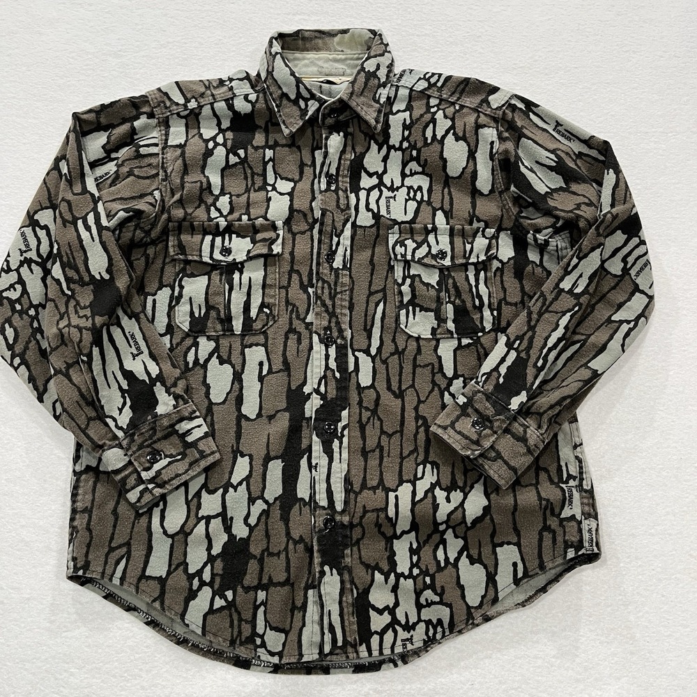 Vintage Cabela's Trebark Camo Hunting/ Work Button Up Thick Shirt  Sz LG USA